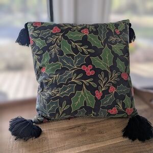 Target Holly Berry Christmas Throw Pillow with Black Tassels – Holiday Decor